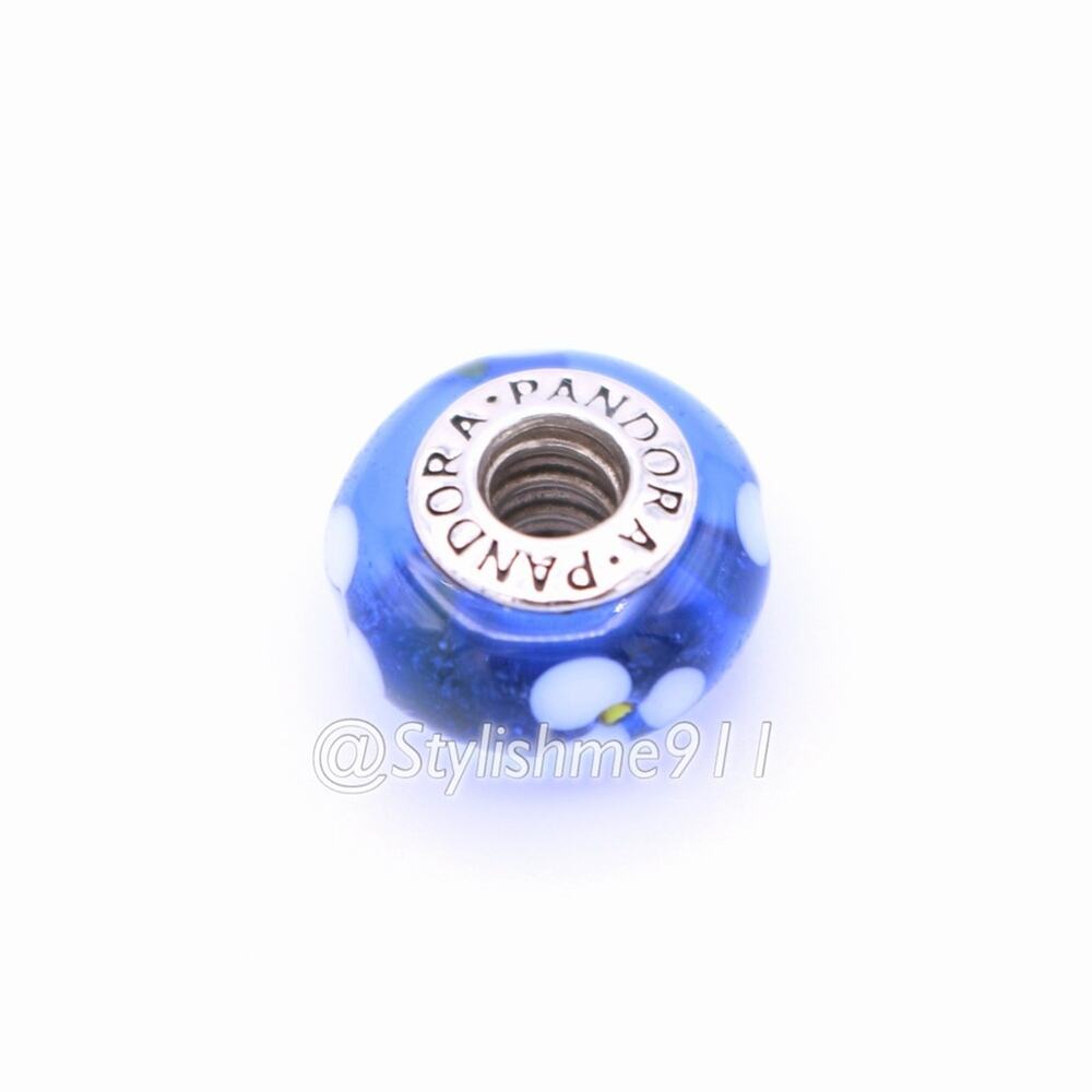 Authentic PANDORA Retired Blue Murano Glass Flowers Bead - 790609 - Picture 8 of 10